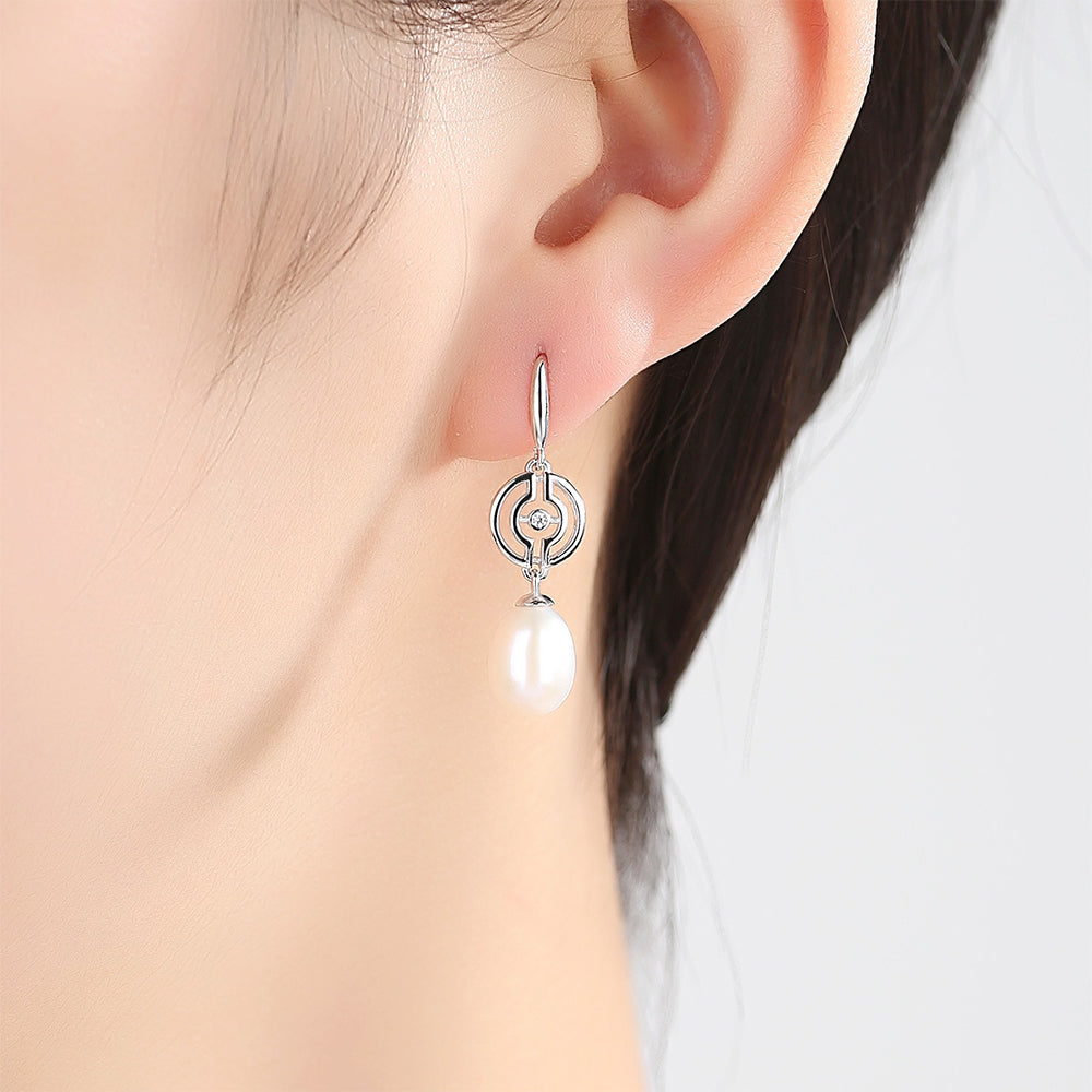 Pendientes de gancho con perla natural de plata de ley 925, joyería de moda, regalo para mujeres y niñas.