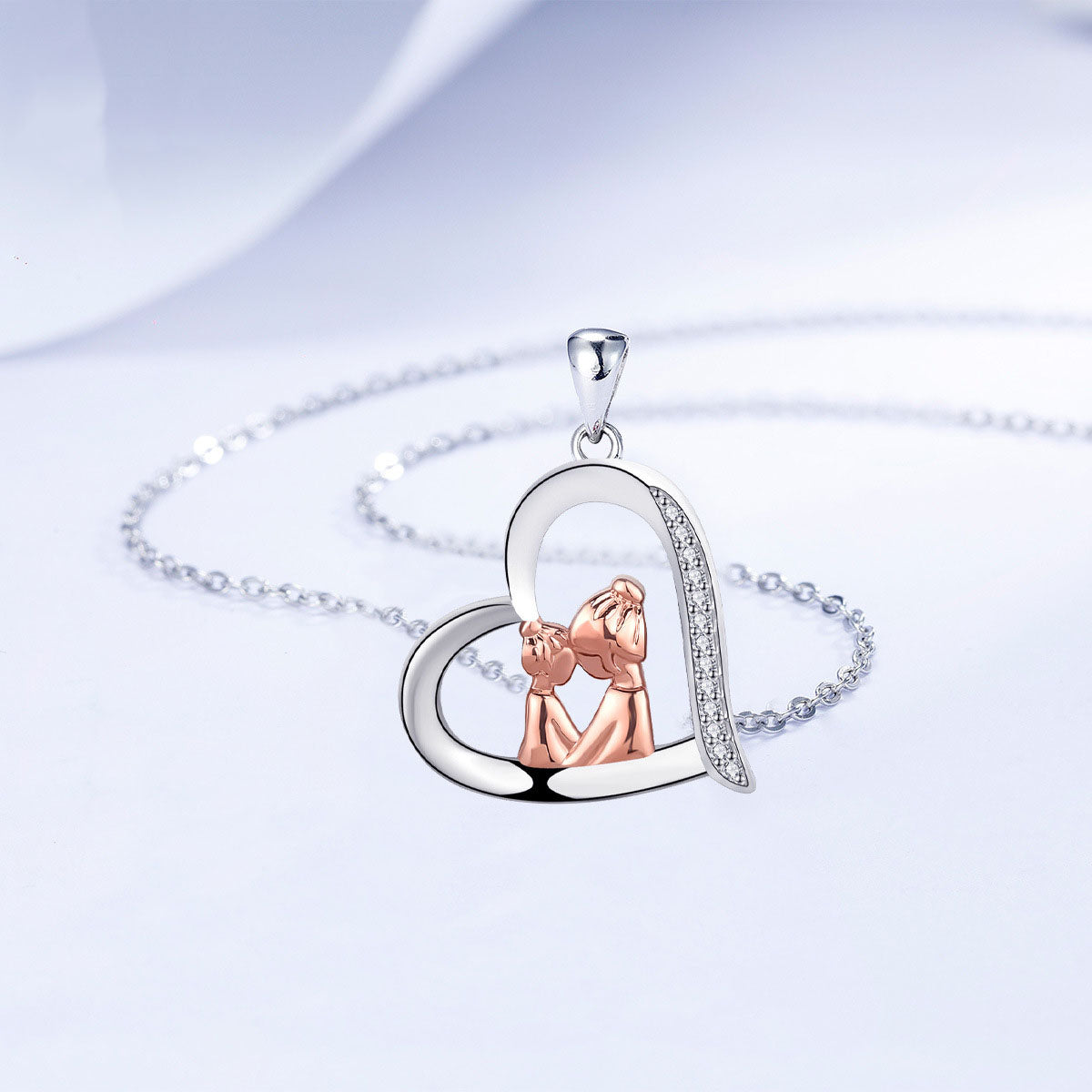 Copper With Silver/Rosegold Plated Heart Pendant Necklace for Women