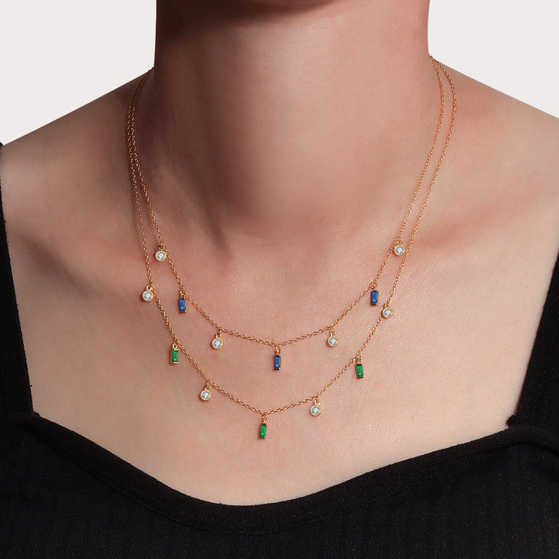 925 Sterling Silver Fashion Colorful Stones Necklace