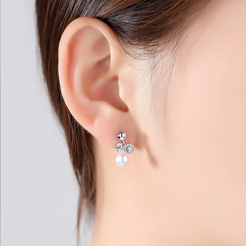 925 Sterling Silver Natural Pearl Drop Earrings Fashion Jewelry Gift for Women Girls
