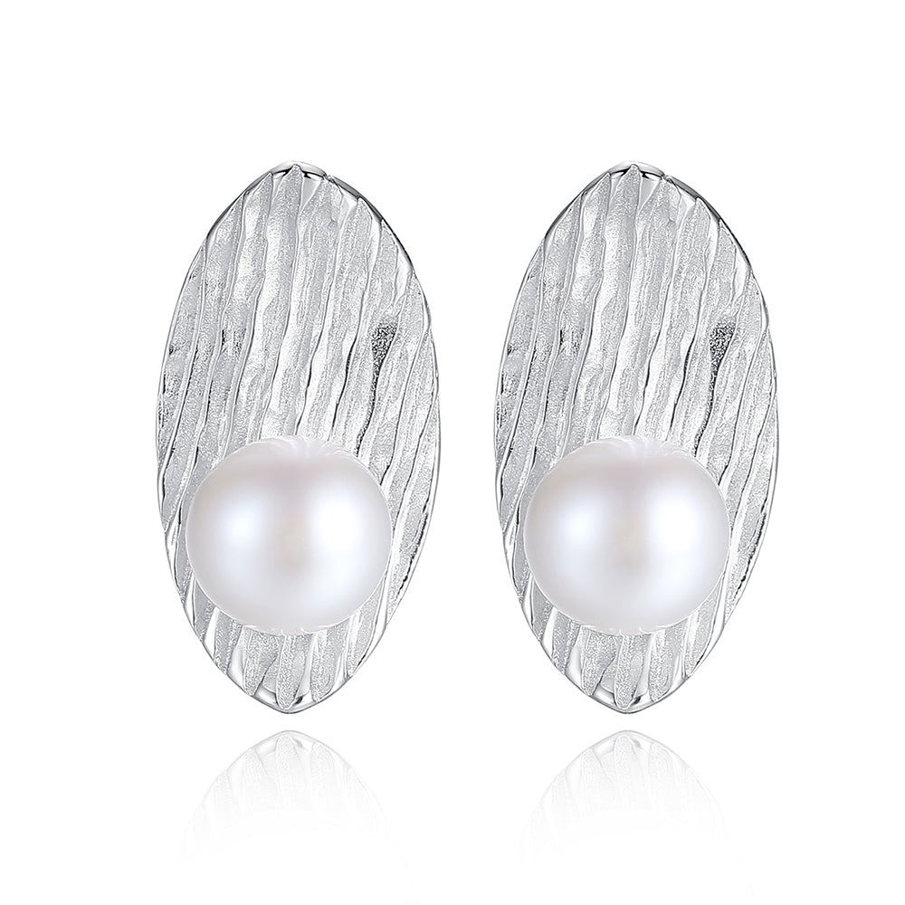 925 Sterling Silver Natural Pearl Big Stud Earrings Fashion Jewelry Gift for Women Girls