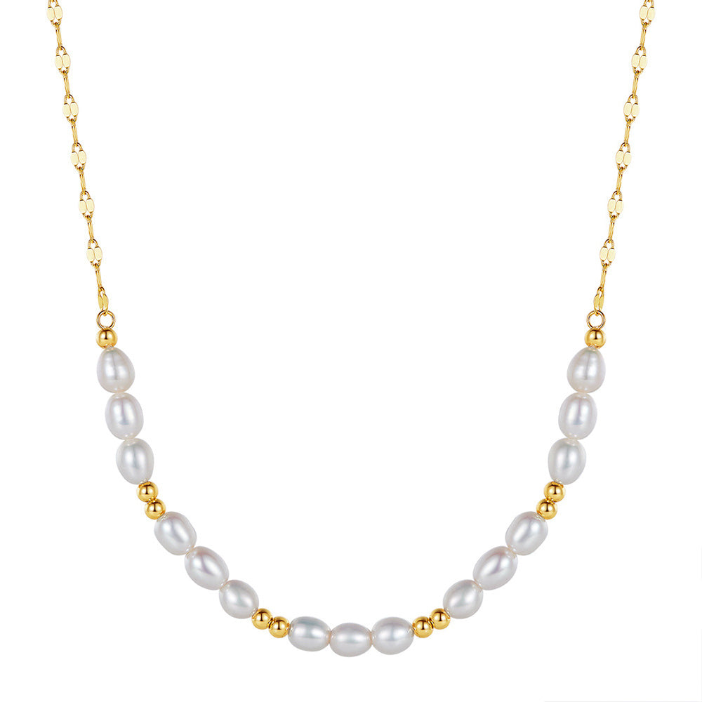 925 Sterling Silver Natural Pearl Necklace Fashion Jewelry Gift for Women Girls