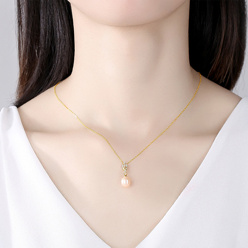 925 Sterling Silver Natural Pearl Drop Necklace Fashion Jewelry Gift for Women Girls
