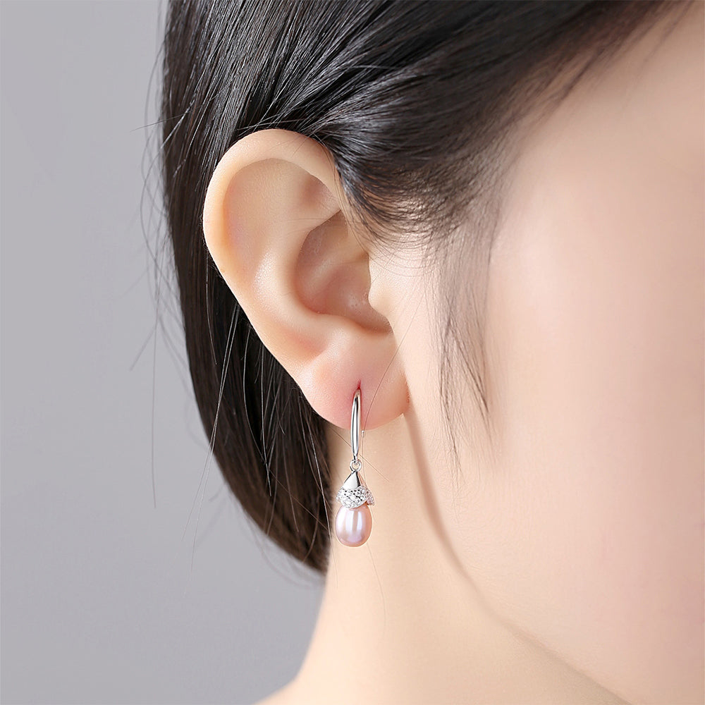 Pendientes colgantes de perla natural de plata de ley 925, joyería de moda, regalo para mujeres y niñas.