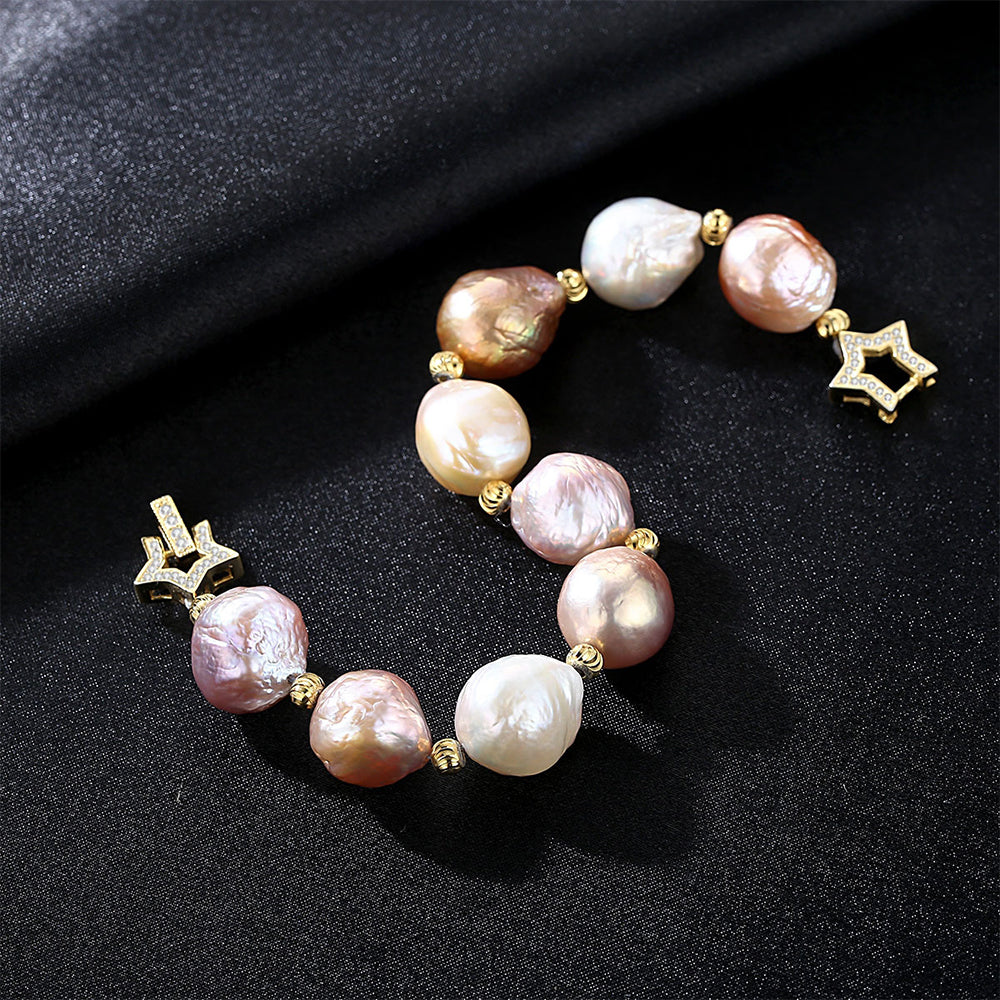 925 Sterling Silver Natural Pearl Bracelet Fashion Jewelry Gift for Women Girls