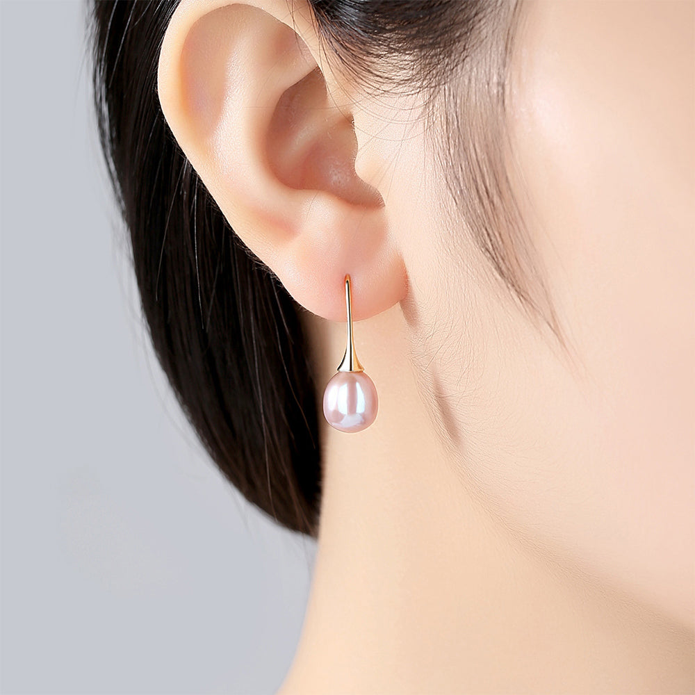 925 Sterling Silver Natural Pearl Drop Hook Earrings Fashion Jewelry Gift for Women Girls