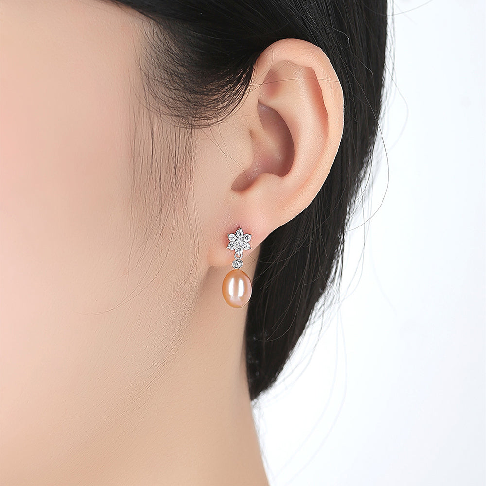 925 Sterling Silver Natural Pearl Drop Earrings Fashion Jewelry Gift for Women Girls