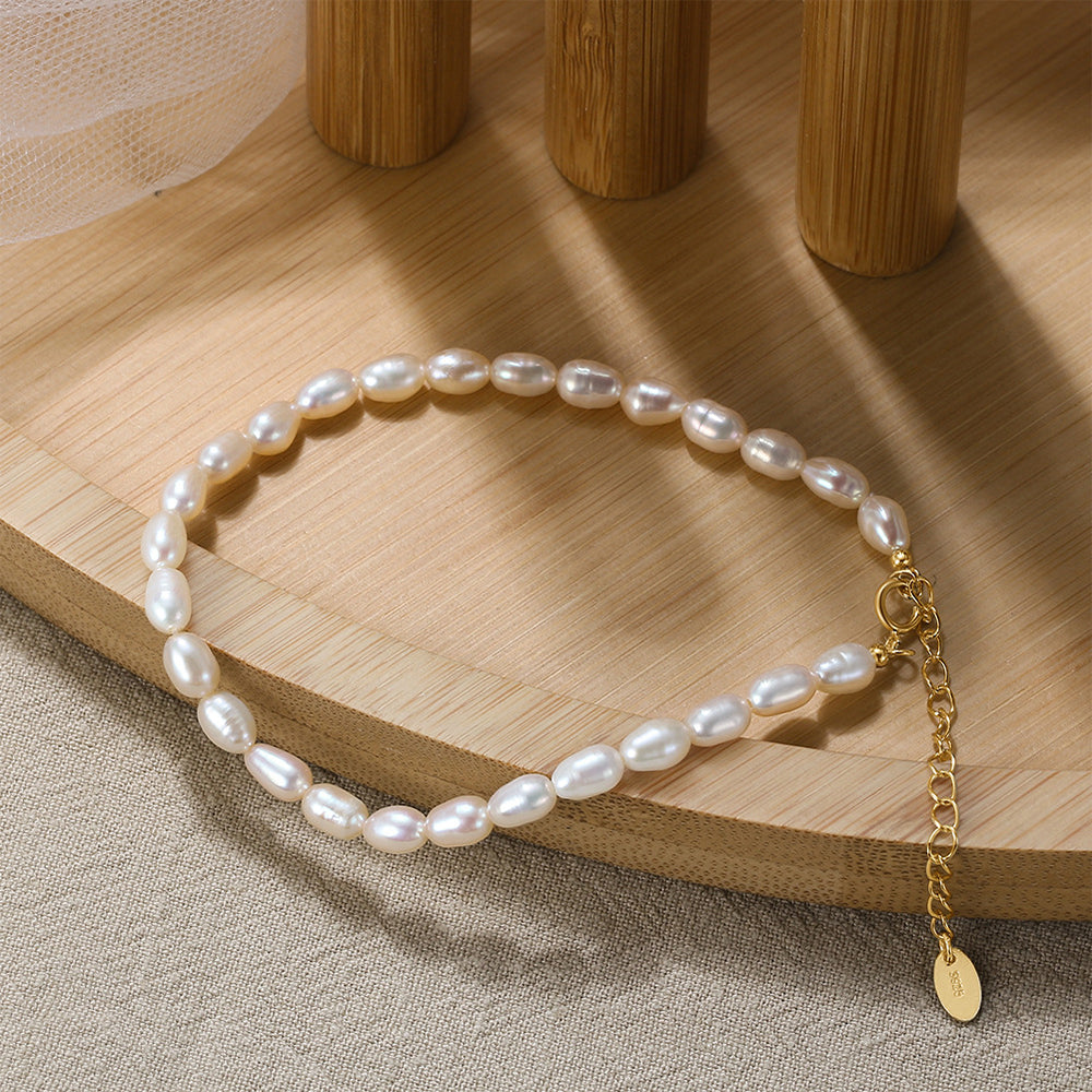 925 Sterling Silver Pearl Bracelet Fashion Jewelry Gift for Women Girls