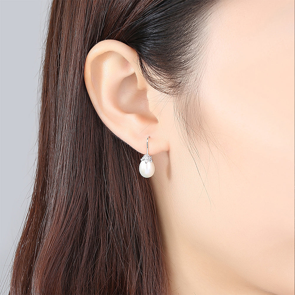 925 Sterling Silver Natural Pearl Drop Earrings Fashion Jewelry Gift for Women Girls