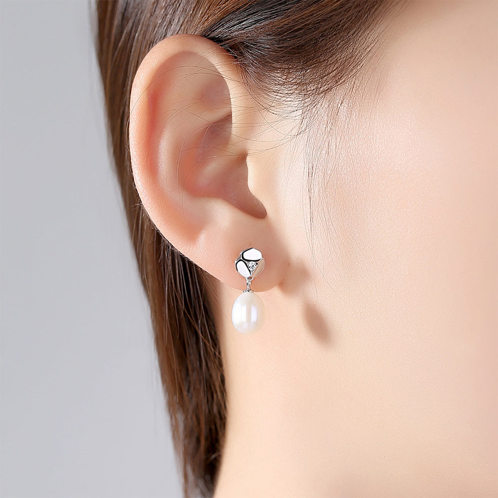 Pendientes colgantes de perla natural de plata de ley 925, joyería de moda, regalo para mujeres y niñas.