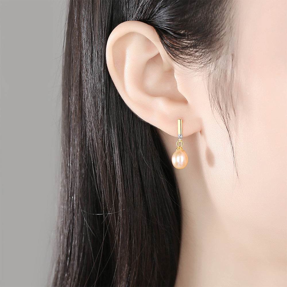 925 Sterling Silver Natural Pearl Drop Earrings Fashion Jewelry Gift for Women Girls