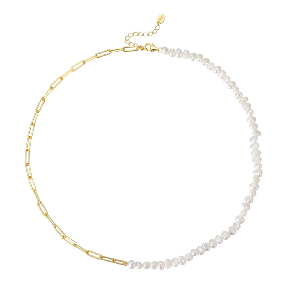 925 Sterling Silver Natural Pearl Necklace Fashion Jewelry Gift for Women Girls