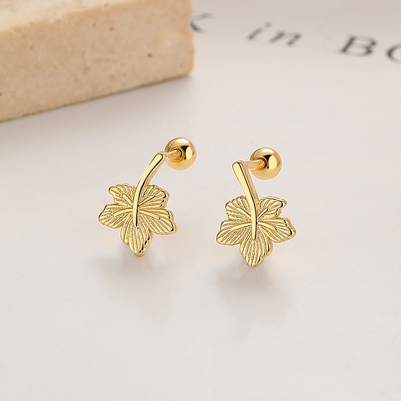 925 Sterling Silver Maple Screw Back Stud Earrings