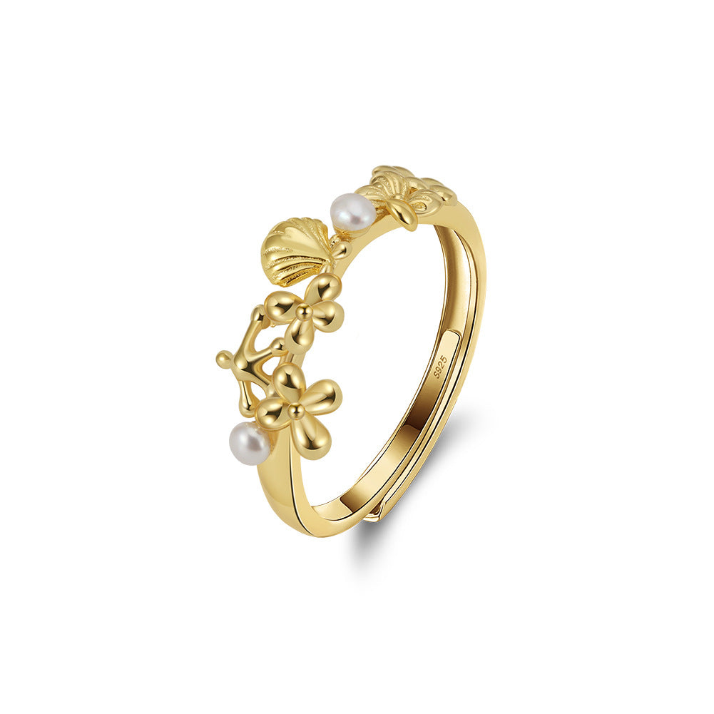 925 Sterling Silver Natural Pearl Ring Fashion Jewelry Gift for Women Girls