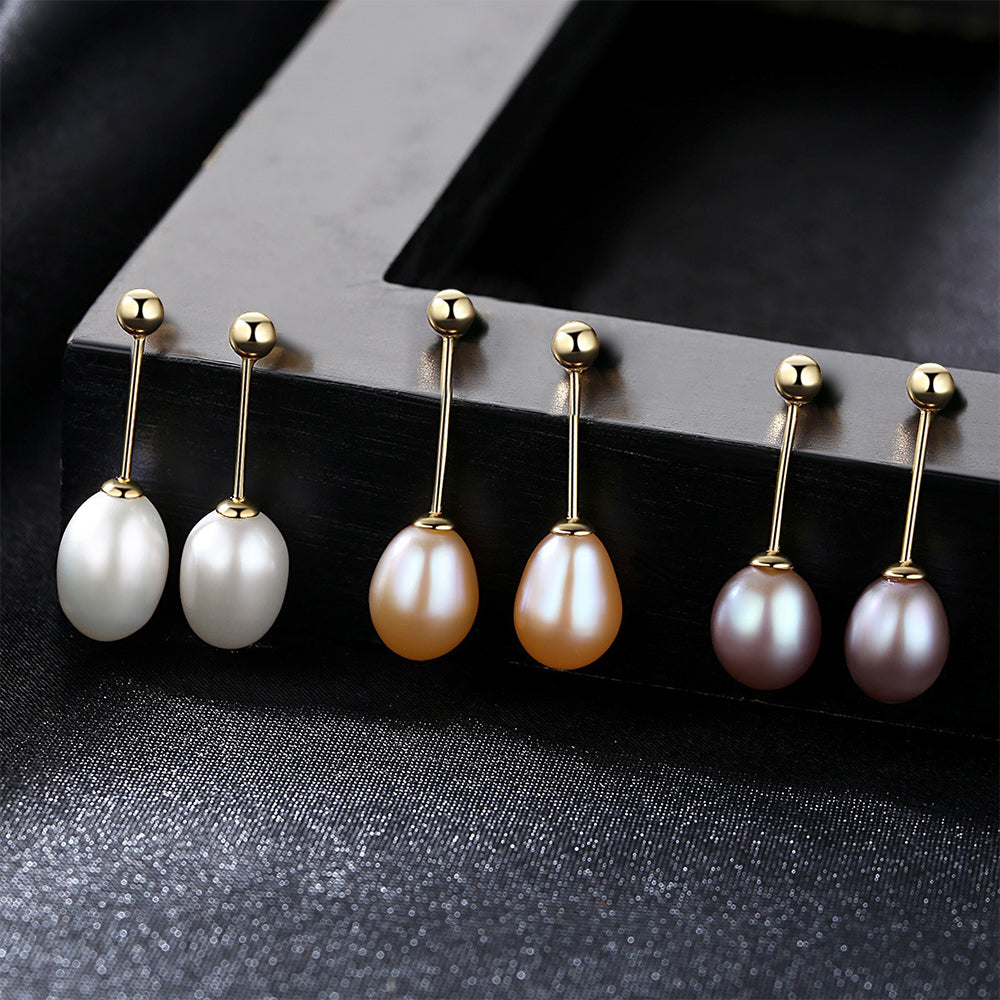 925 Sterling Silver Natural Pearl Drop Earrings Fashion Jewelry Gift for Women Girls