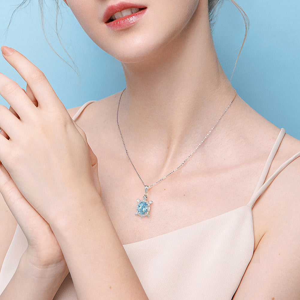 925 Sterling Silver Crystal Turtle Necklace