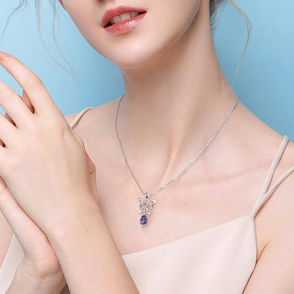 925 Sterling Silver Crystal Butterfly Necklace