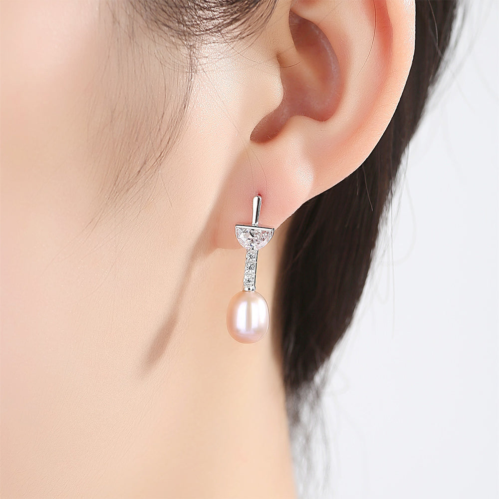 925 Sterling Silver Natural Pearl Drop Earrings Fashion Jewelry Gift for Women Girls