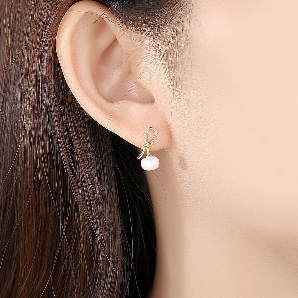 925 Sterling Silver Natural Pearl Drop Earrings Fashion Jewelry Gift for Women Girls