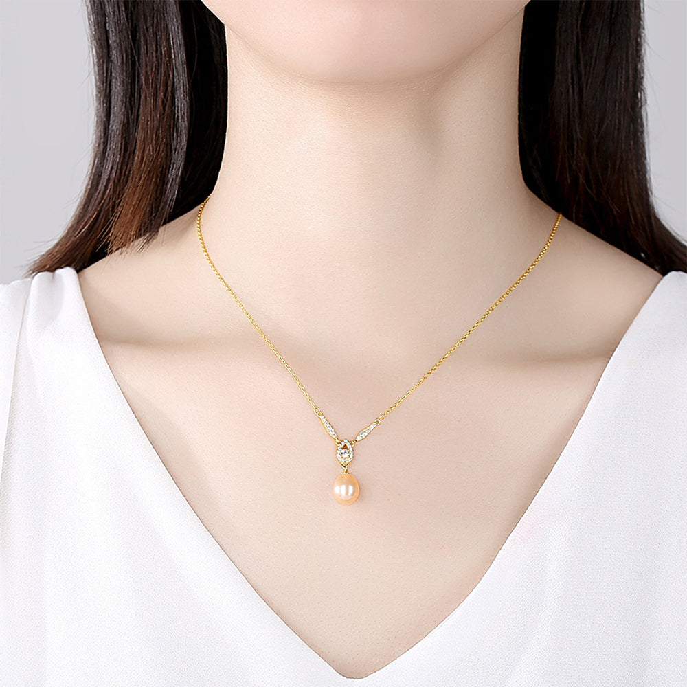 925 Sterling Silver Natural Pearl Drop Necklace Fashion Jewelry Gift for Women Girls