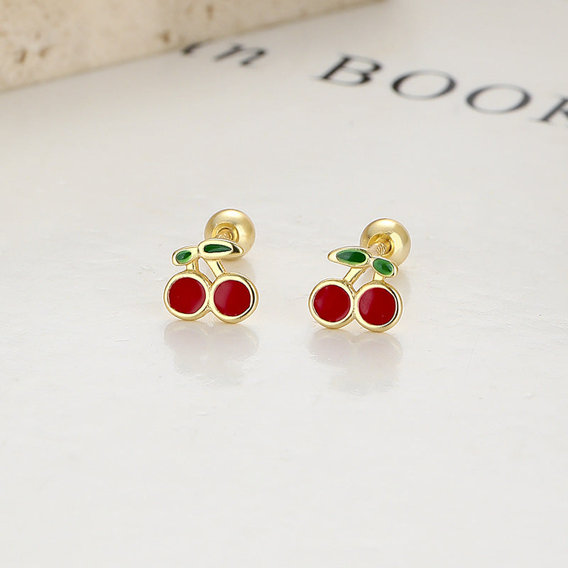 925 Sterling Silver Cherry Screw Back Stud Earrings