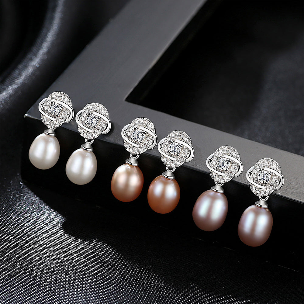 925 Sterling Silver Natural Pearl Drop Earrings Fashion Jewelry Gift for Women Girls