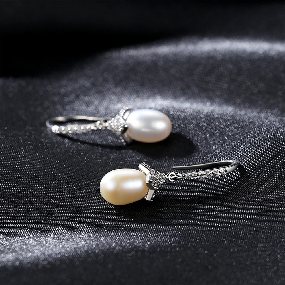 925 Sterling Silver Natural Pearl Drop Earrings Fashion Jewelry Gift for Women Girls