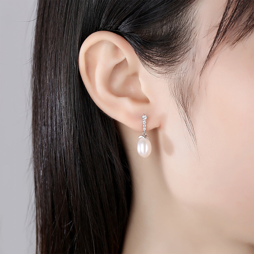 925 Sterling Silver Natural Pearl Drop Earrings Fashion Jewelry Gift for Women Girls