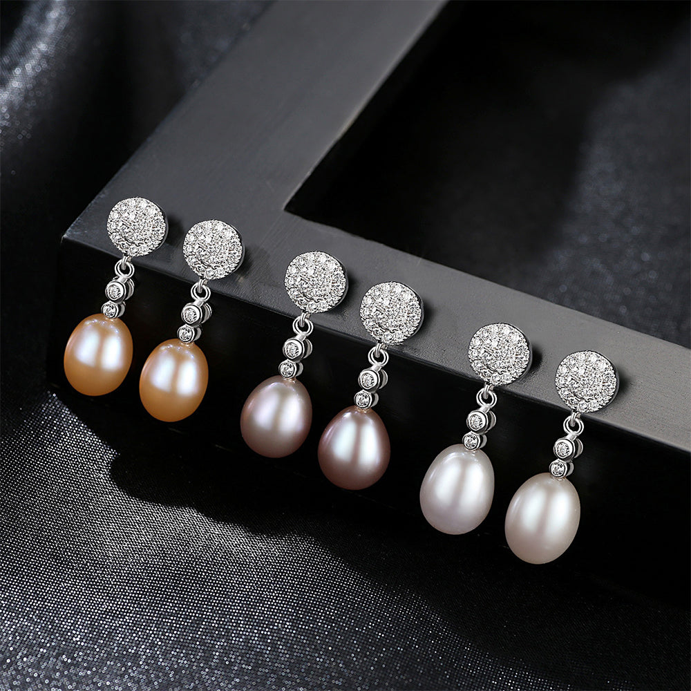 925 Sterling Silver Natural Pearl Drop Earrings Fashion Jewelry Gift for Women Girls