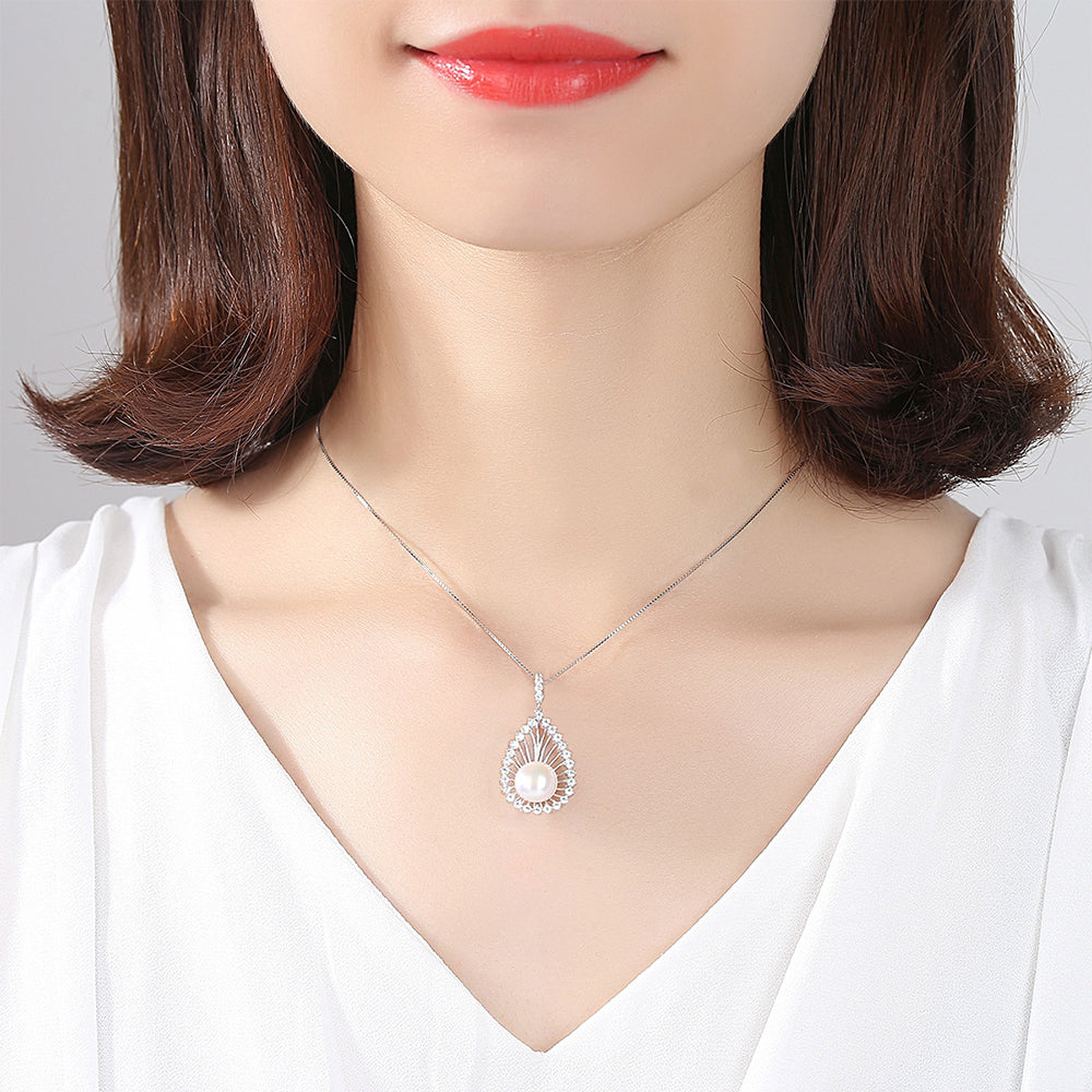 925 Sterling Silver Natural Pearl Drop Necklace Fashion Jewelry Gift for Women Girls