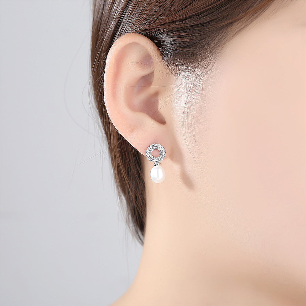 925 Sterling Silver Natural Pearl Drop Earrings Fashion Jewelry Gift for Women Girls