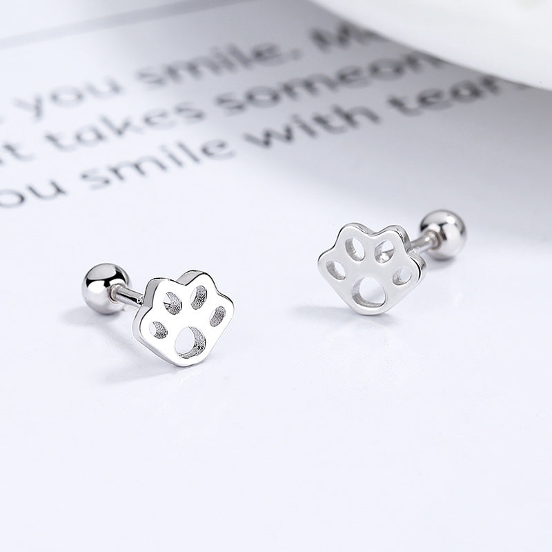 925 Sterling Silver Paw Screw Back Stud Earrings
