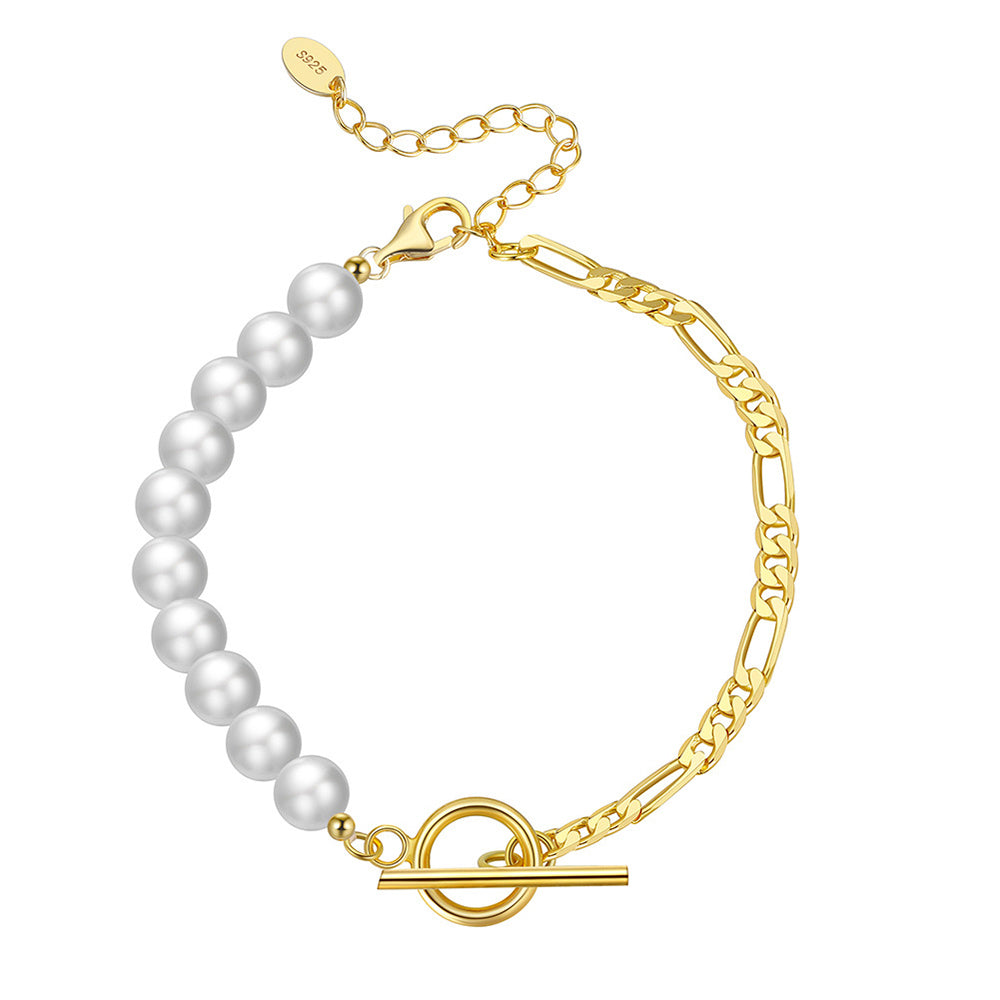 925 Sterling Silver Pearl Bracelet Fashion Jewelry Gift for Women Girls