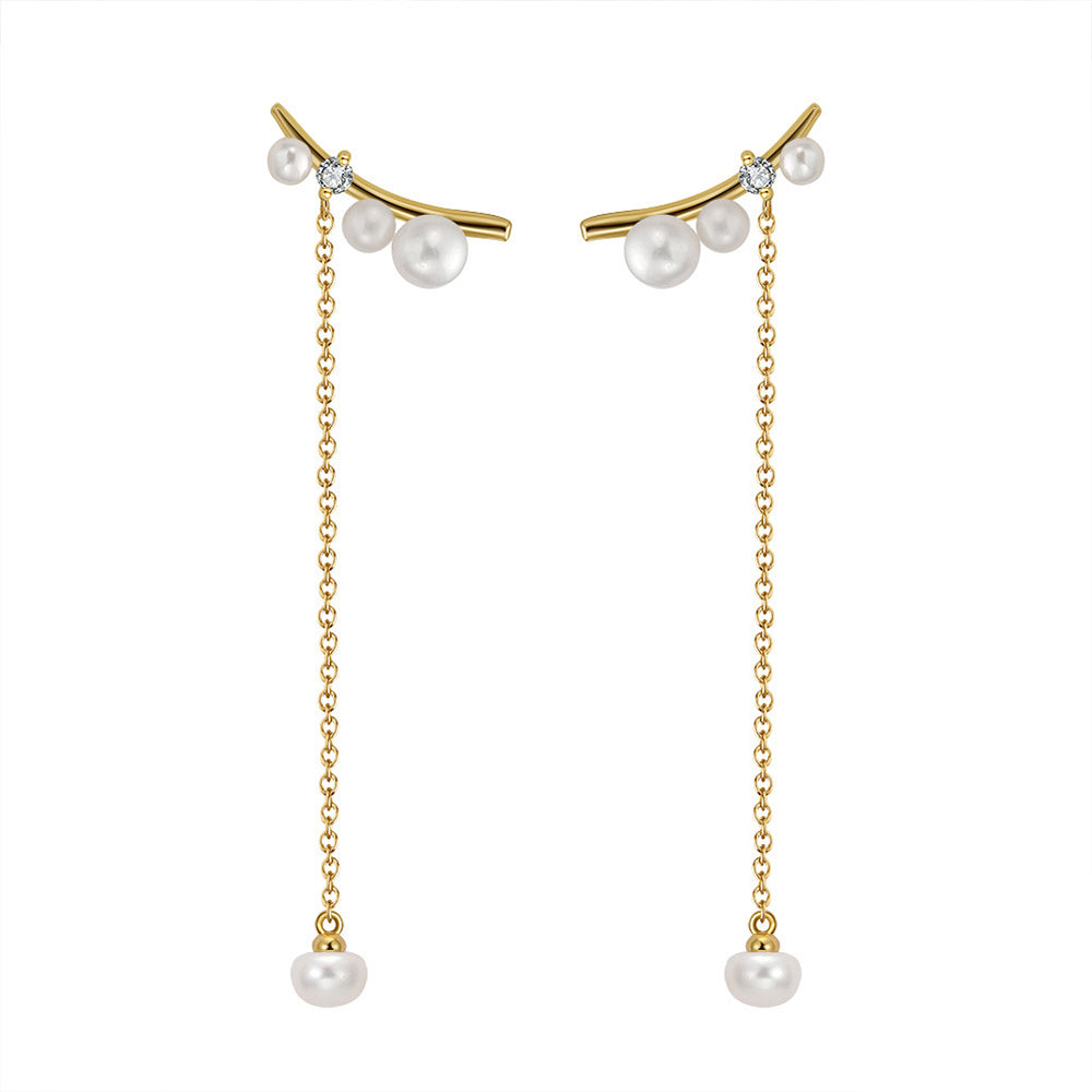 925 Sterling Silver Natural Pearl Earrings Fashion Jewelry Gift for Women Girl