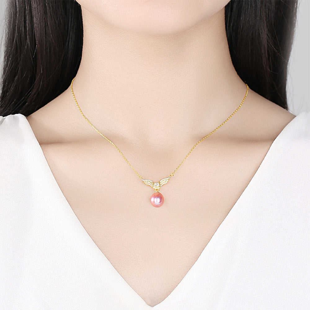 925 Sterling Silver Natural Pearl Drop Necklace Fashion Jewelry Gift for Women Girls