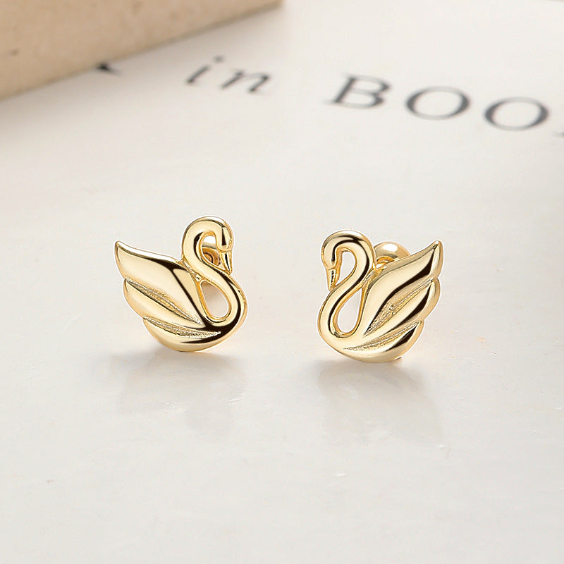 925 Sterling Silver Swan Screw Back Stud Earrings