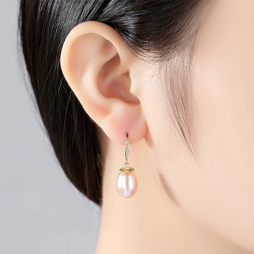 925 Sterling Silver Natural Pearl Drop Hook Earrings Fashion Jewelry Gift for Women Girls