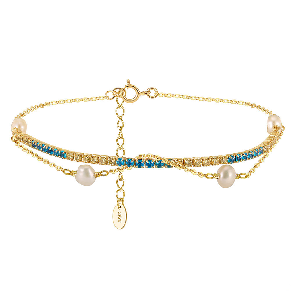 925 Sterling Silver Pearl Bracelet Fashion Jewelry Gift for Women Girls