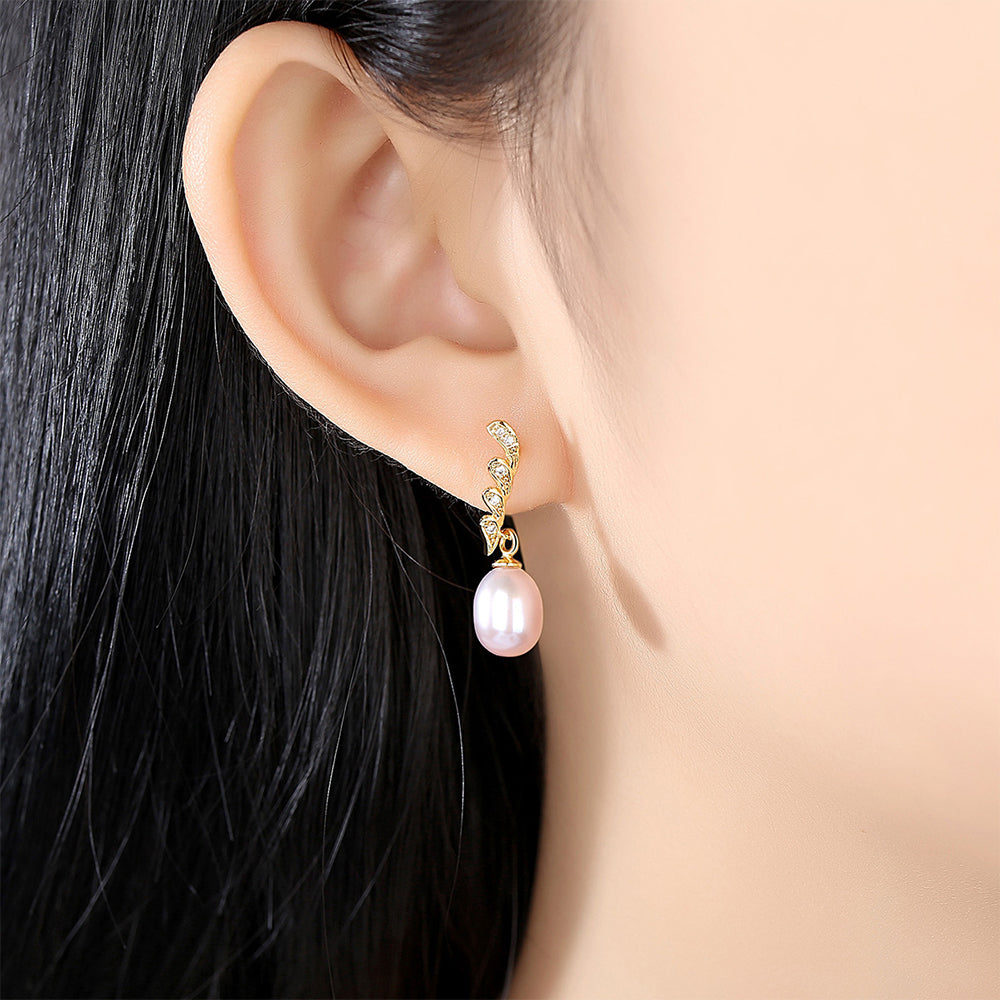 Pendientes colgantes de perla natural de plata de ley 925, joyería de moda, regalo para mujeres y niñas.