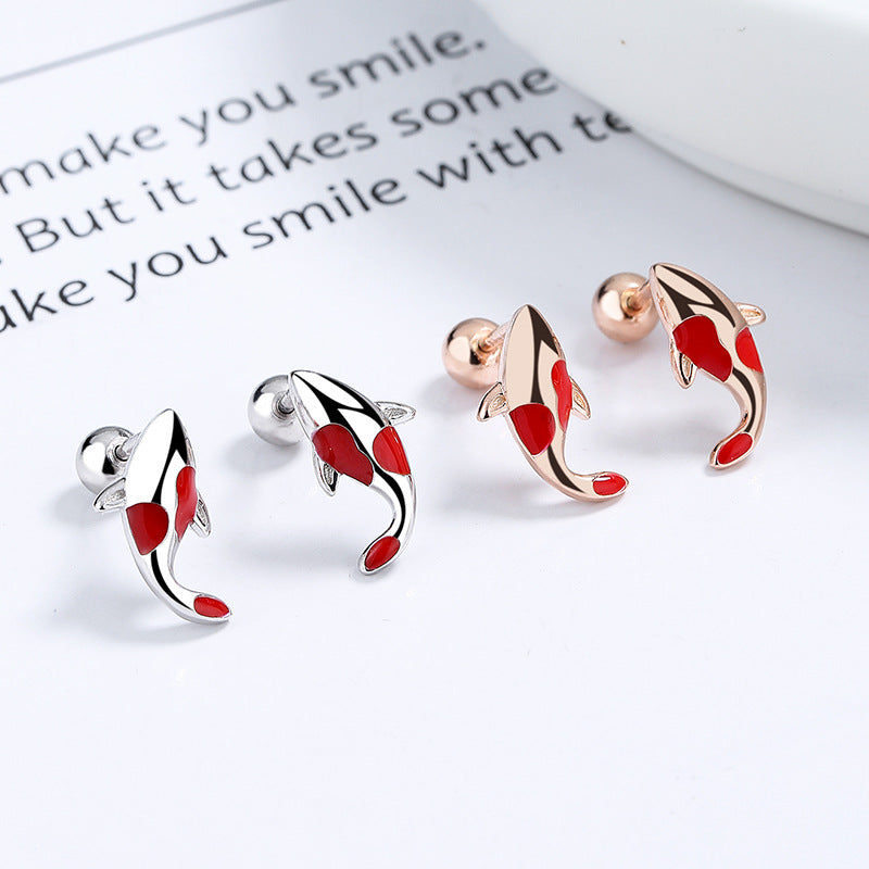 925 Sterling Silver Lucky Fish Screwed Earrings