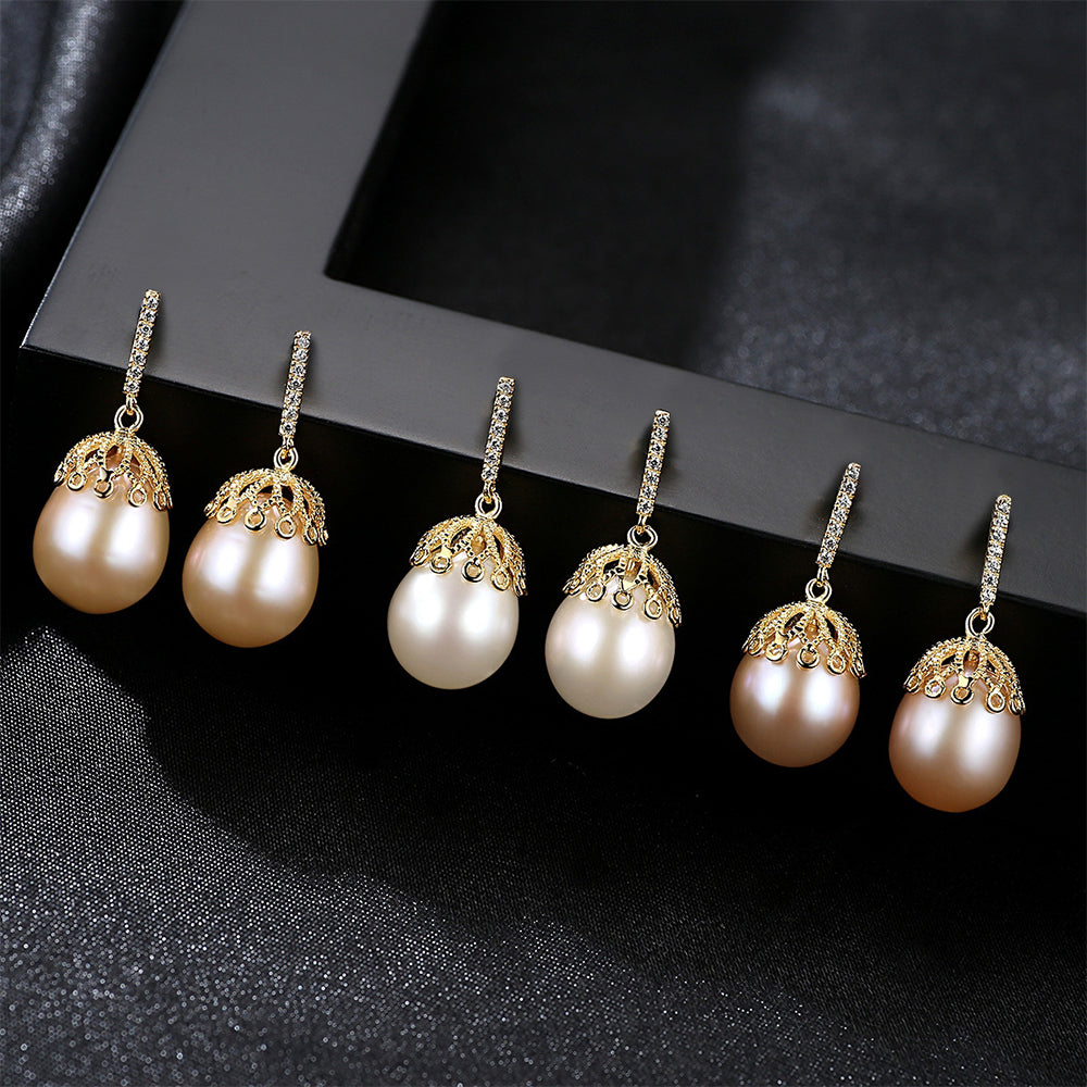 925 Sterling Silver Natural Pearl Drop Earrings Fashion Jewelry Gift for Women Girls