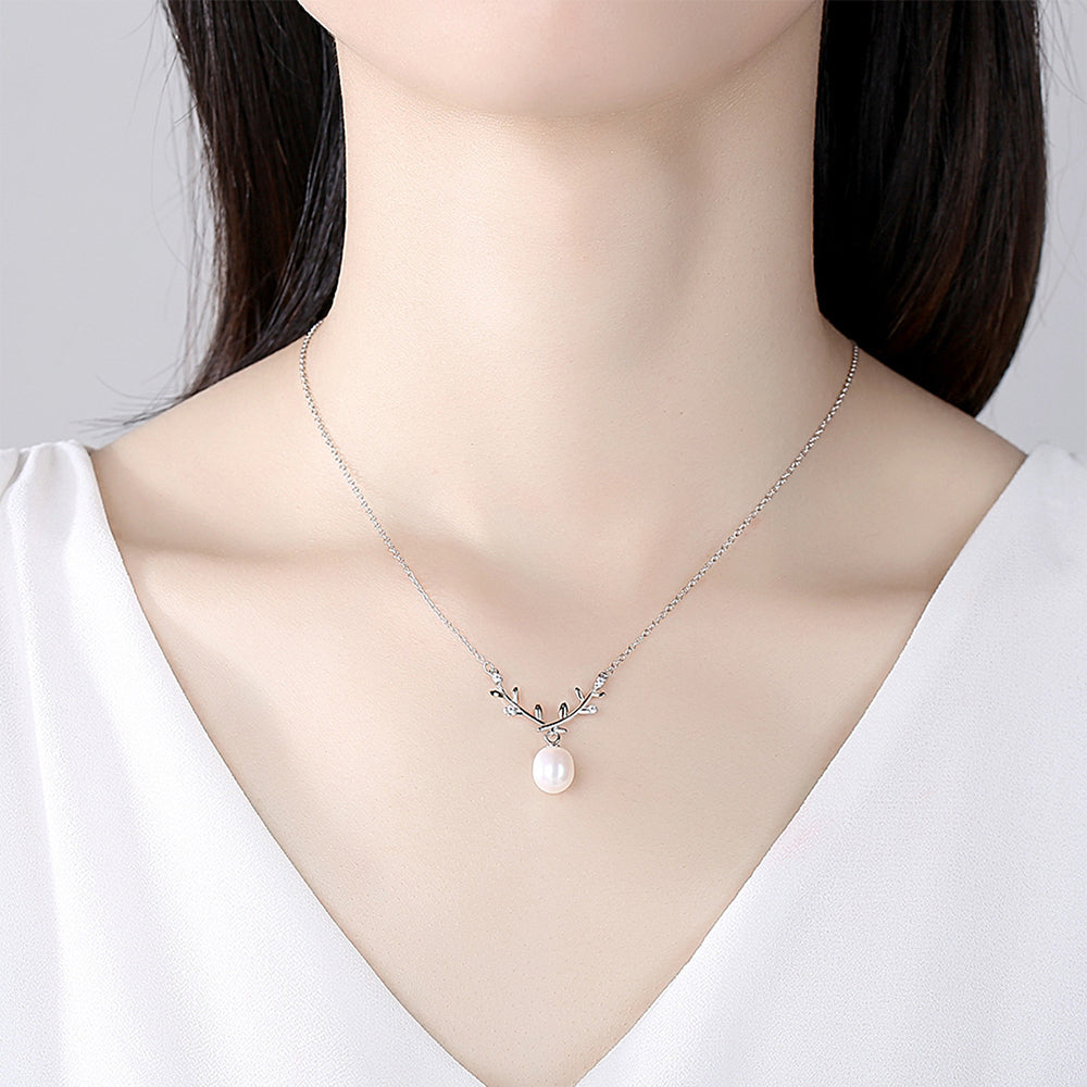 925 Sterling Silver Natural Pearl Drop Necklace Fashion Jewelry Gift for Women Girls