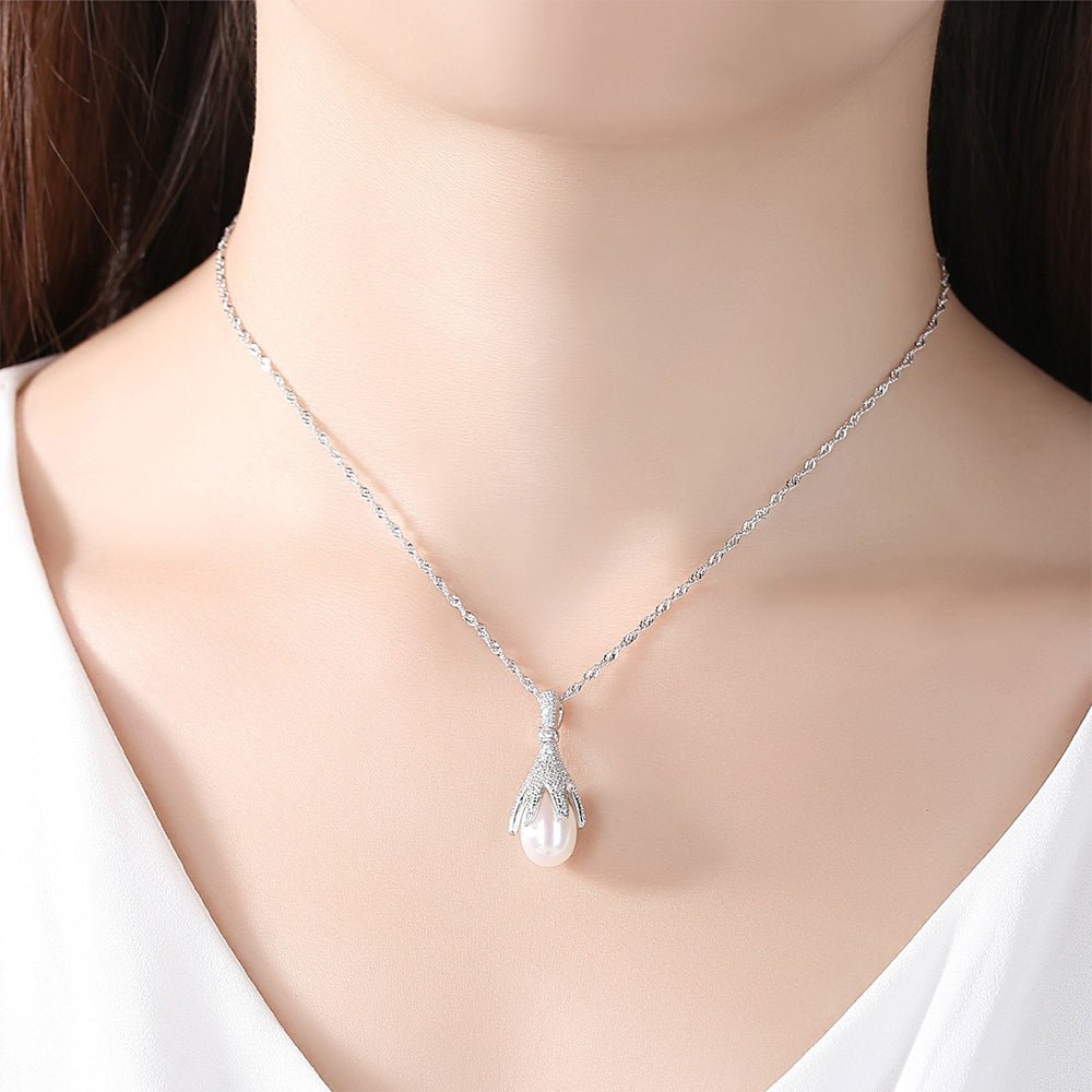 925 Sterling Silver Natural Pearl Drop Necklace Fashion Jewelry Gift for Women Girls