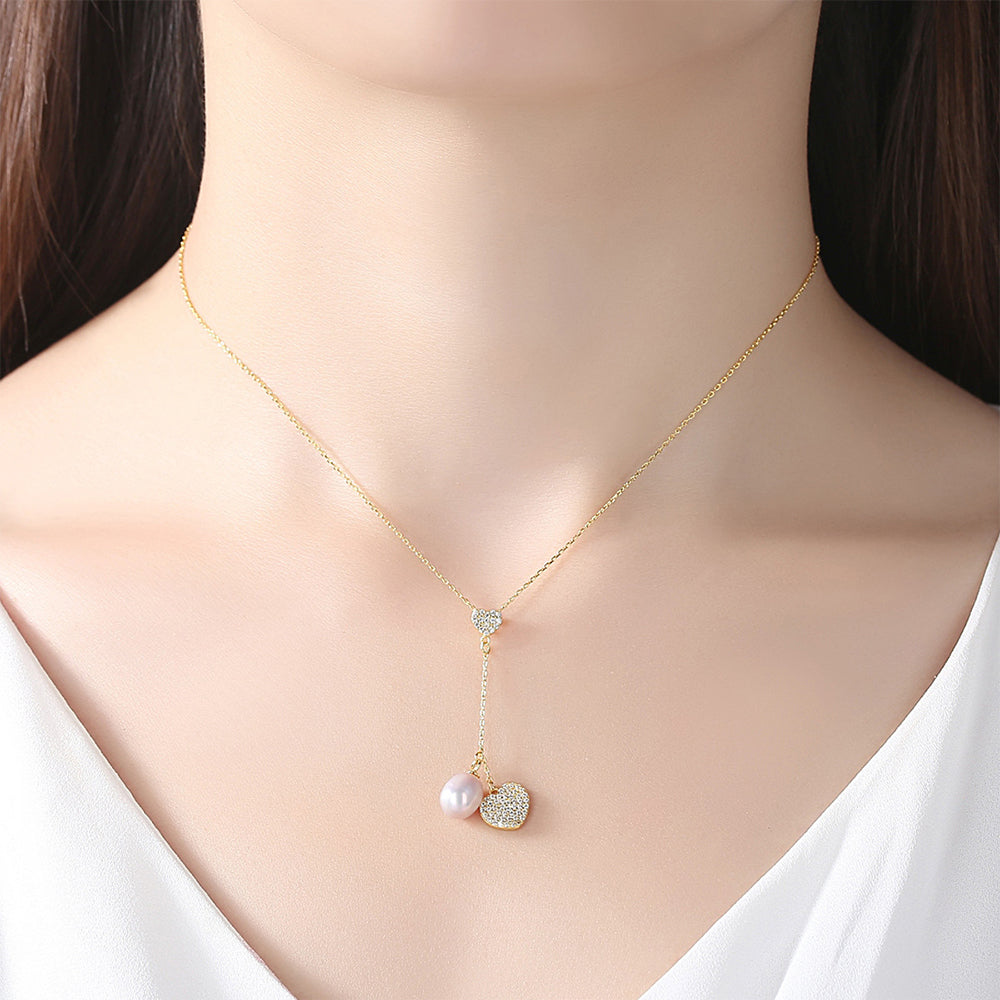925 Sterling Silver Natural Pearl Drop Necklace Fashion Jewelry Gift for Women Girls