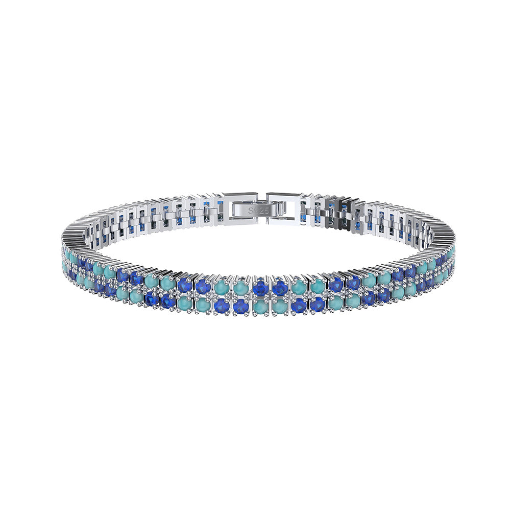 925 Sterling Silver 2mm Tennis Double Layer Bracelet