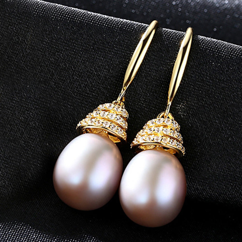 925 Sterling Silver Natural Pearl Drop Earrings Fashion Jewelry Gift for Women Girls