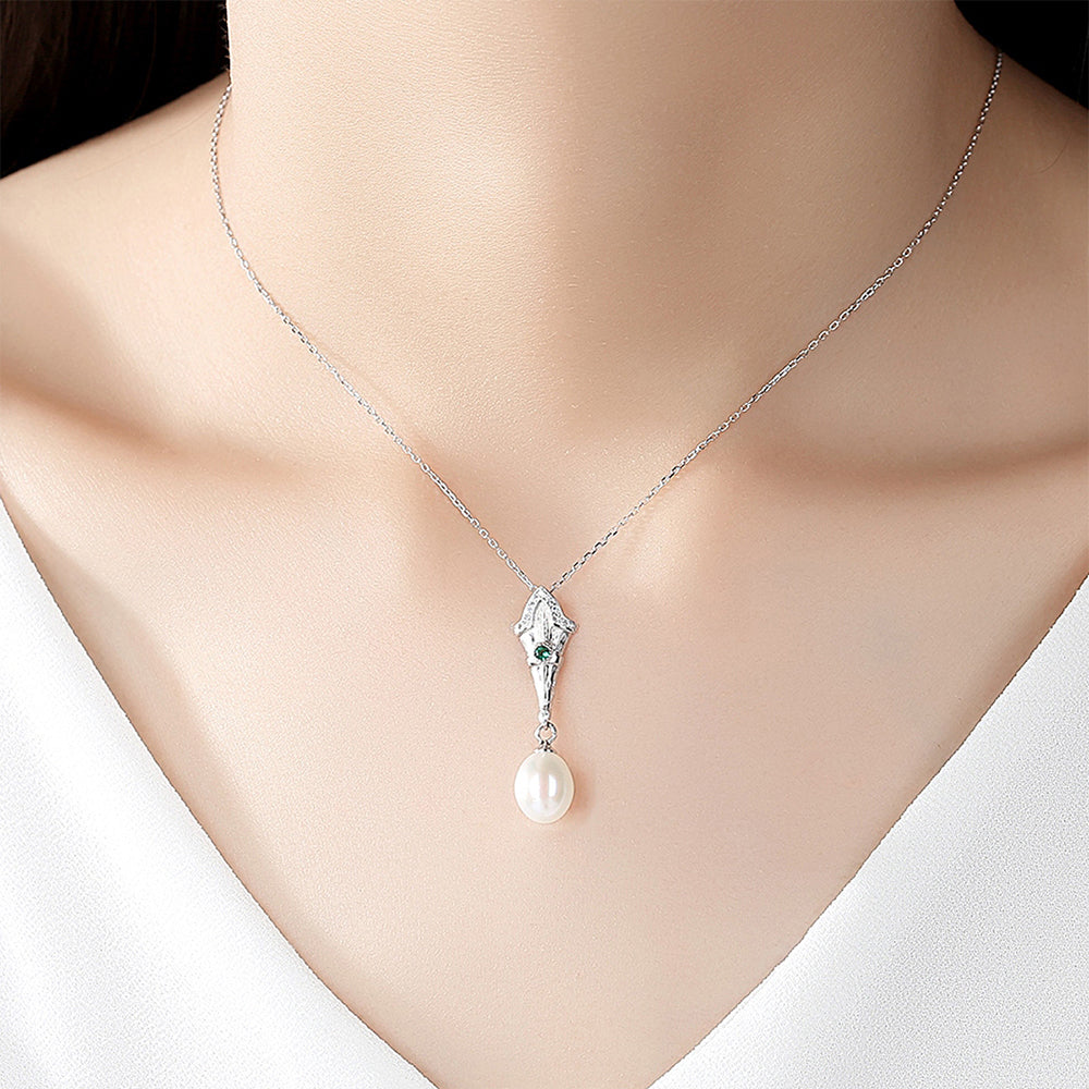 925 Sterling Silver Natural Pearl Drop Necklace Fashion Jewelry Gift for Women Girls