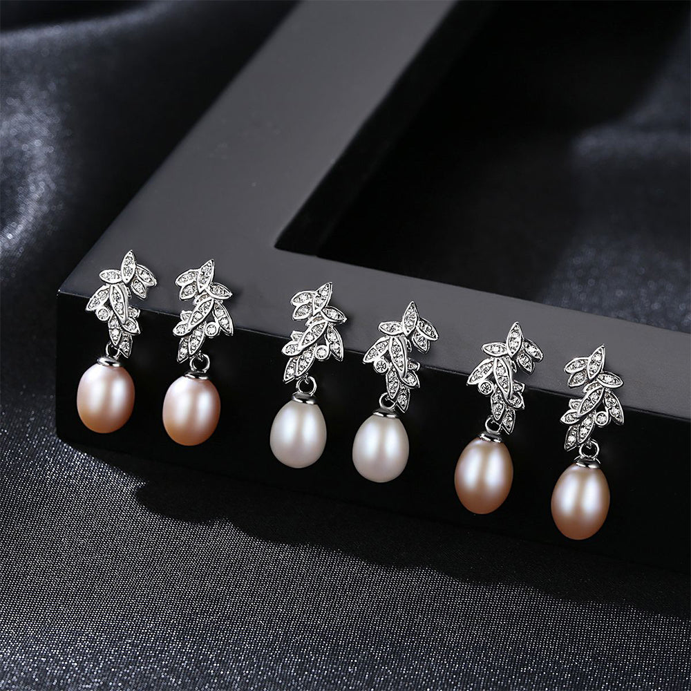925 Sterling Silver Natural Pearl Stud Earrings Fashion Jewelry Gift for Women Girls