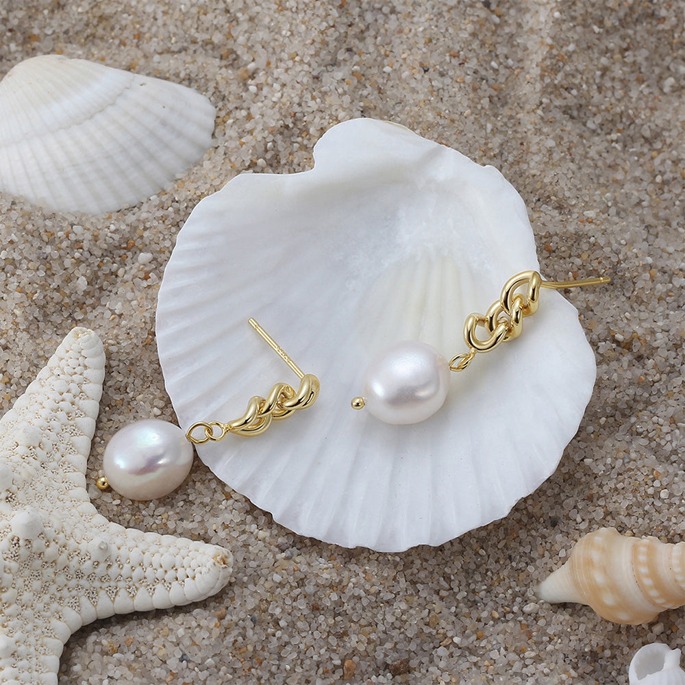Pendientes de perlas naturales de plata de ley 925, joyería de moda, regalo para mujeres y niñas.