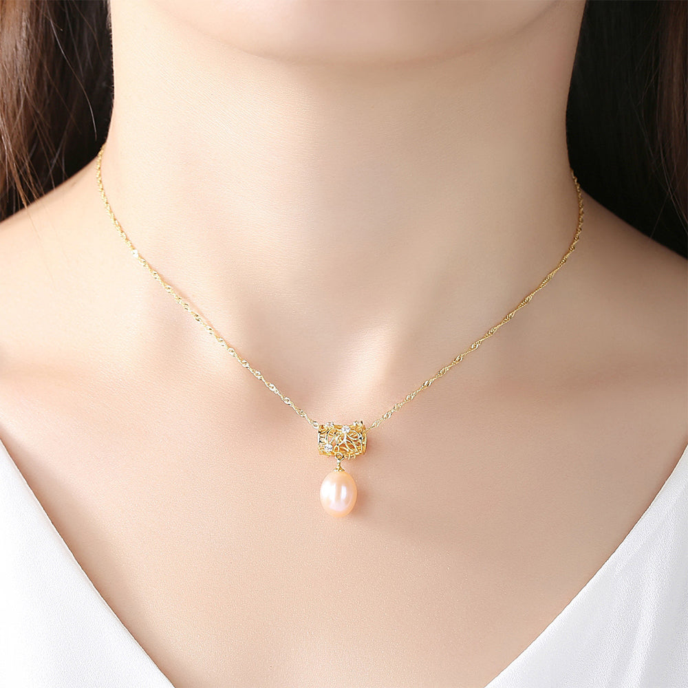 925 Sterling Silver Natural Pearl Drop Necklace Fashion Jewelry Gift for Women Girls